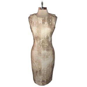 CALVIN KLEIN Sz 10 Sheath Dress Beige Ivory Animal Print Sleeveless Stretch Knit